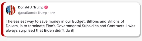 Trump posts on Truth Social and threatens to axe government contracts with Musk's companies