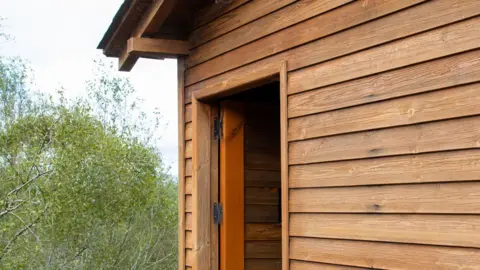 A wooden hut
