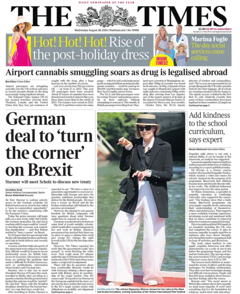 The main headline on the front page of the Times reads: 