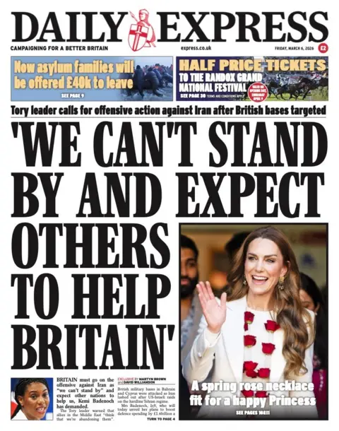 The headline on the front page of the Daily Express reads: “We can't stand by and expect others to help Britain”.