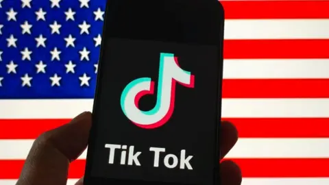 TikTok app with American flag in background