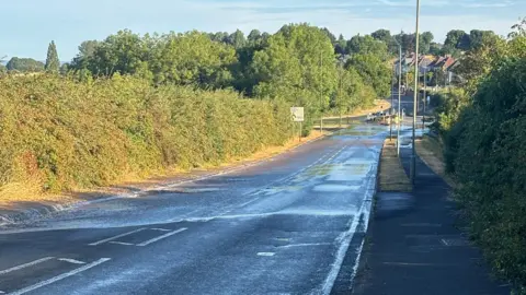 BBC Water pouring under a hedge into a road