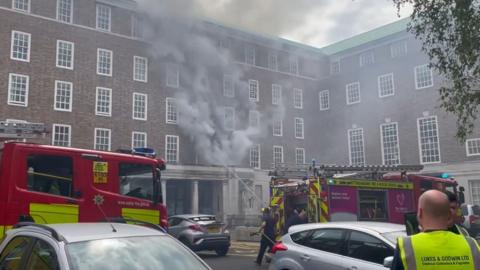 Smoke billowed from Nottinghamshire County Council building