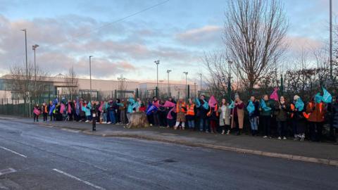 Staff at Bulwell Academy are pictured on strike on 10 January