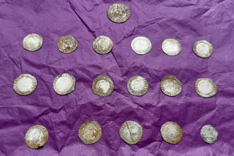 Wendy Cox Coins lined up on a purple cloth