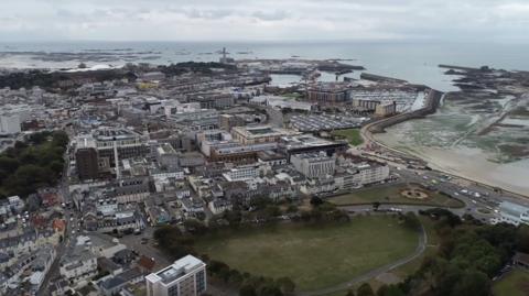 Aerial view of People's Park and St Helier Jersey
