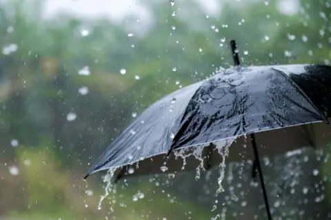 Rain running off an umbrella