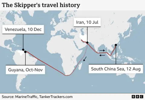 A graphic showing the ship's journey. 