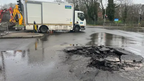 Sinkhole on Victoria Road East in Leicester
