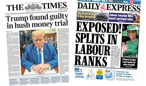 The front pages of the Times and the Daily Express