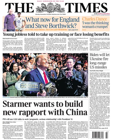 "Starmer wants to physique  caller   rapport with China" writes the Times