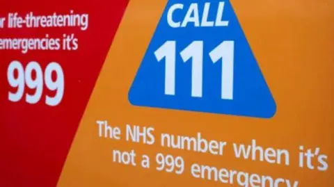 Blue logo saying call 111 when in it not an 999 emergency