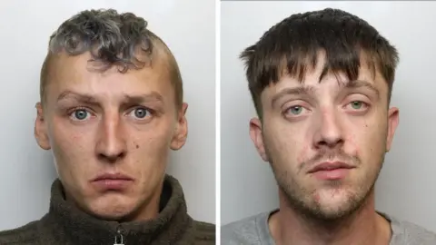 A composite picture of Reece Upton (left) and Adam Hastings (right). Upton has shaved hair on the sides with longer curly hair, dyed blue, on top, and wears a brown fleece. Hastings has brown short hair and wears a grey t-shirt. 