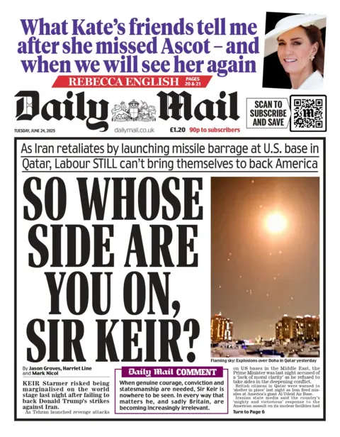 "So whose side are you on, Sir Keir?" reads the headline on the front page of the Daily Mail.