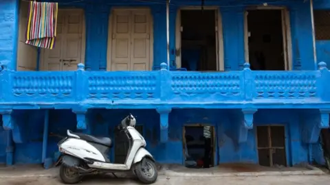 Old blue house of a brahmin, Rajasthan, Jodhpur, India on July 20, 2019 in Jodhpur, India