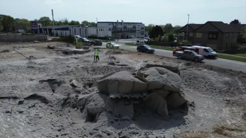 An ariel view of where the bomb was detonated.