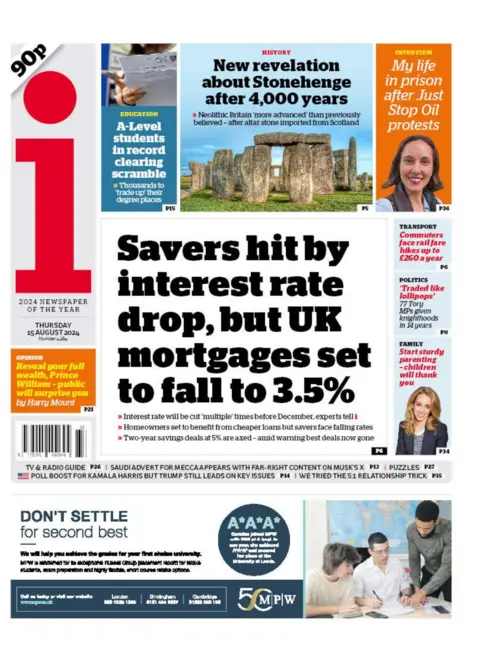  "Savers hit by interest rate drop, but UK mortgages set to fall to 3.5%"