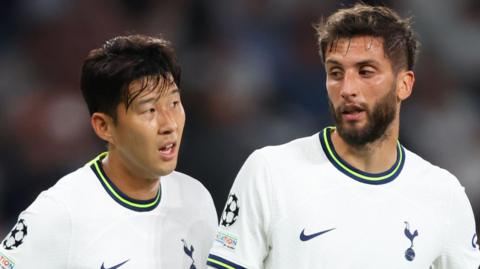 Tottenham players Son Heung-min (left) and Rodrigo Bentancur 