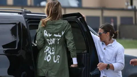 Getty Images Melania Trump wears a Zara jacket that reads “I REALLY DON'T CARE, DO YOU?”