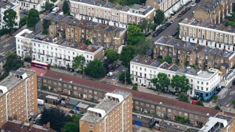 Aerial shot of homes in London