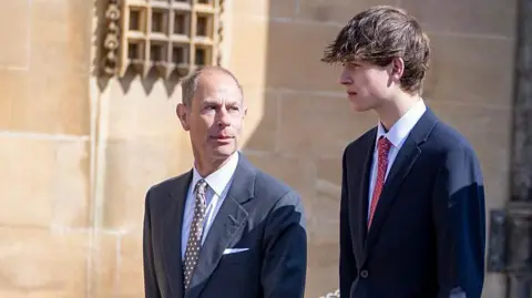 Getty Images Prince Edward, Duke of Edinburgh and James, Earl of Wessex walking next to each other