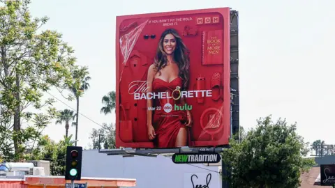 Getty Images Exterior view of The Bachelorette season 22 billboard starring Taylor Frankie Paul is seen on March 19, 2026 in Los Angeles, California.