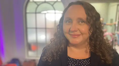 Liz Jenkins a senior official from the General Medical Council photographed shortly after addressing harmed families in Nottingham