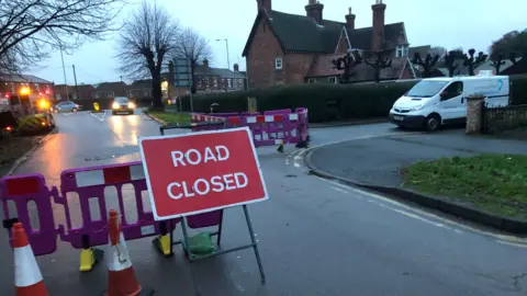 John Devine/BBC Road barriers on a street in Wisbech