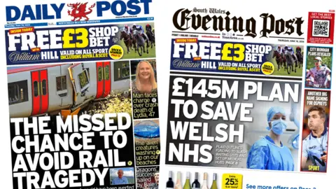 The front pages of Daily Post and South Wales Evening Post