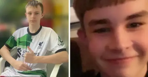Avon and Somerset Police An image of Mason Rist, sitting in a white chair and wearing a football shirt, is put alongside an image of Max Dixon smiling into the camera.
