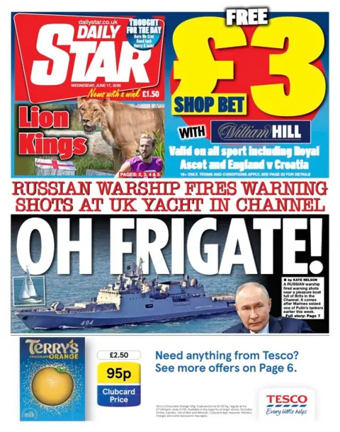 The headline on the front page of the Daily Star reads: "Oh frigate!".