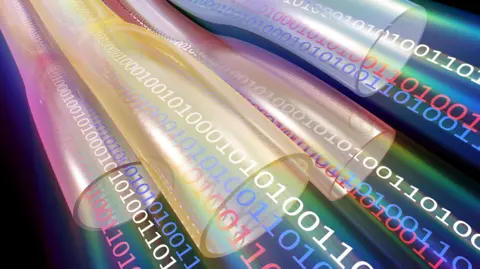 Science Photo Library Graphic image of tubes with zeros and ones passing through them