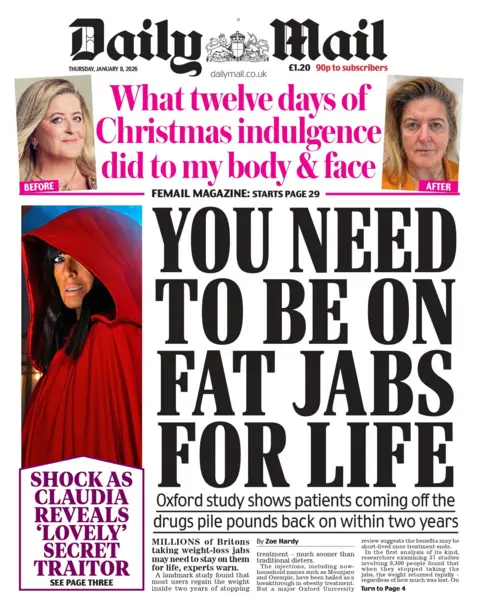"You need to be on fat jabs for life" reads the headline on the front page of the Daily Mail.