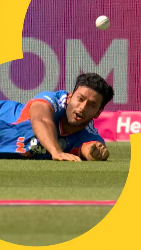 Shivam Dube after putting a catch down