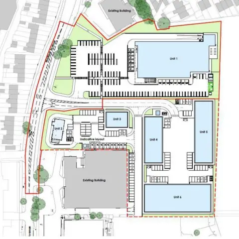 Quod A site plan of the Lidl site with different coloured units in varying sizes