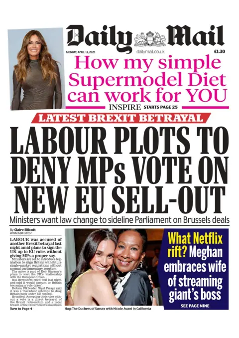 "Labour plots to deny MPs vote on new EU sell-out," reads the headline on the front page of the Daily Mail.