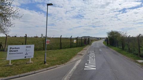 Road and entrance to the Porton Down science campus