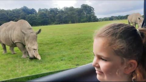 Paige admiring a rhino, her favourite animal.
