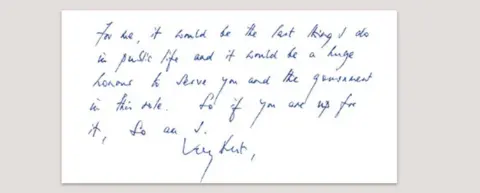 Cabinet Office Extract in handwritten letter between David Lammy and Mandleson
