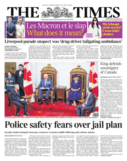 "Police safety fears over jail plan" reads the headline on the front page of The Times.
