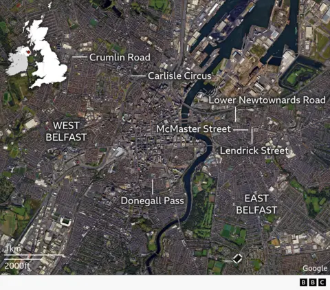 a MAP of trouble across Belfast