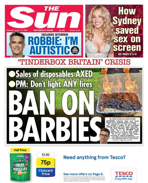 "Ban on barbies" reads the headline on the front page of the Sun.