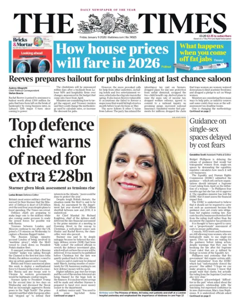 "Top defence chief warns of need for extra £28bn" reads the headline on the front page of the Times.