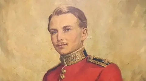 Ronald Douglas Elmer Speed depicted in an oil painting wearing formal, red military uniform.