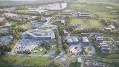 Aerial image of Inverness Campus, showing numerous buildings and roads.