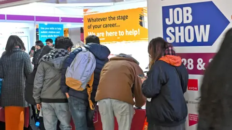 Visitors at the Manchester Job Show in Manchester, UK, on Friday, April 28, 2023.