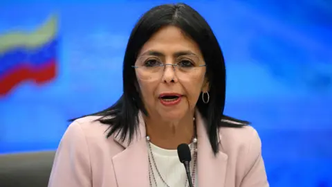 Venezuela's Vice President Delcy Rodriguez speaks during a press conference at Miraflores Presidential Palace in Caracas, on November 18, 2024.