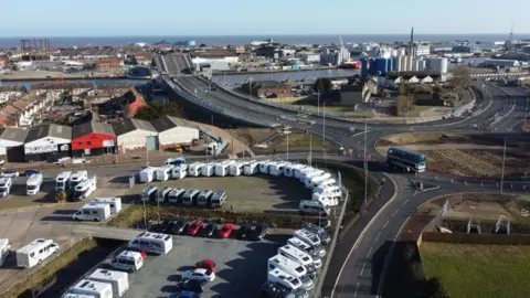 Shaun Whitmore/BBC Aerial shot of the Herring Bridge in Great Yarmouth