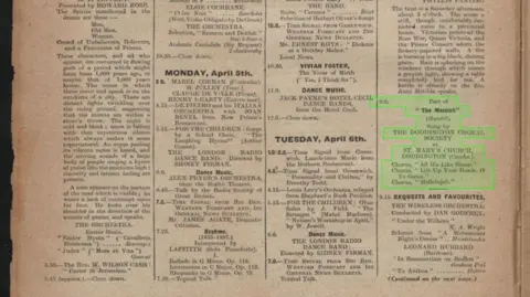 An old cutting from the Radio Times in 1926, highlighted is a section about Doddington Choral Society.
