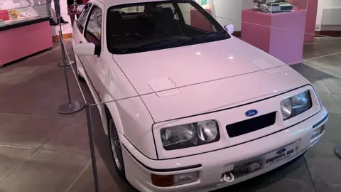 A white Ford Sierra Cosworth at the exhibition